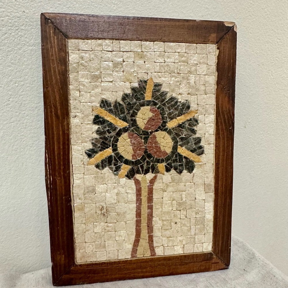 Vintage Mosaic Fruit Tree Wall Art - Wood Frame